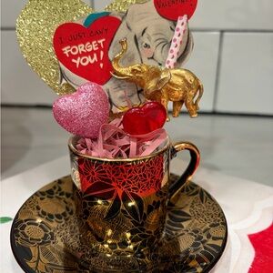 Vintage Valentine Assemblage Gold and Black Tea Cup Party Decoration